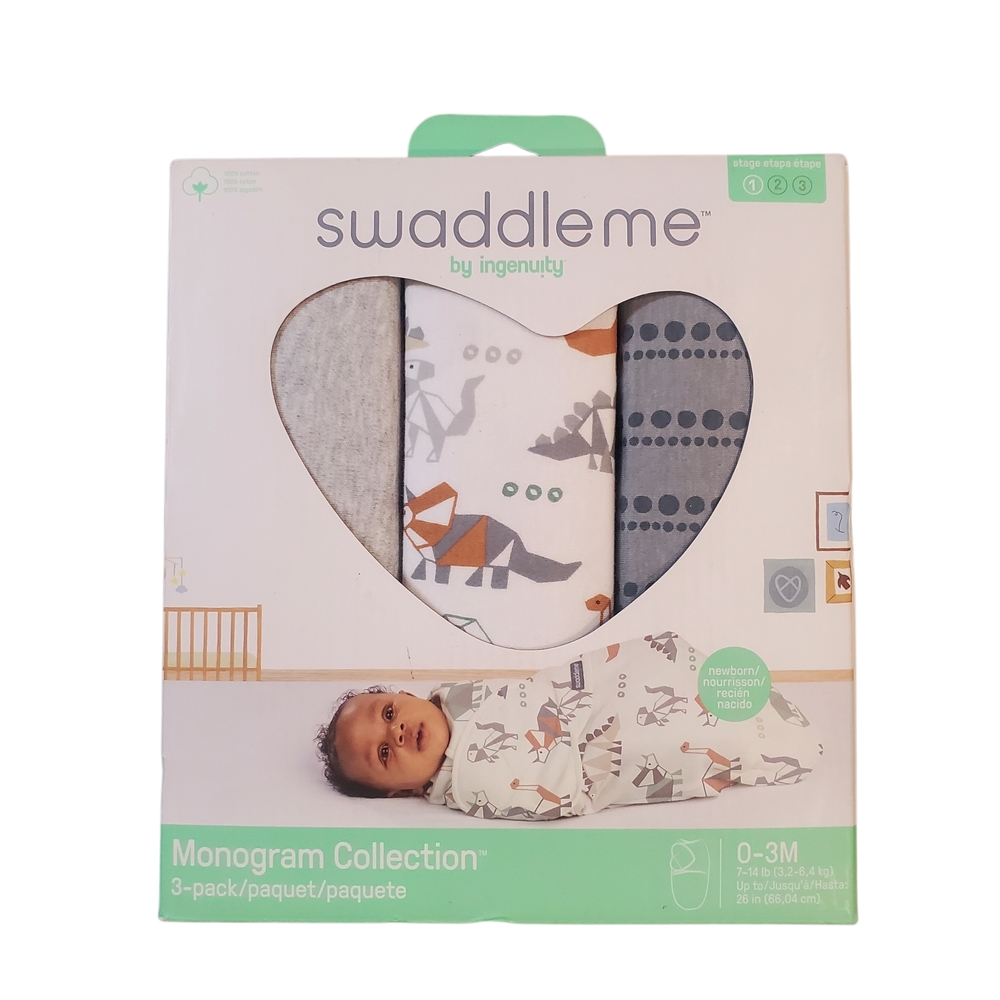 SwaddleMe Monogram Collection Swaddle 3-Pack, 0-3 Months Stage 1 Sleep
